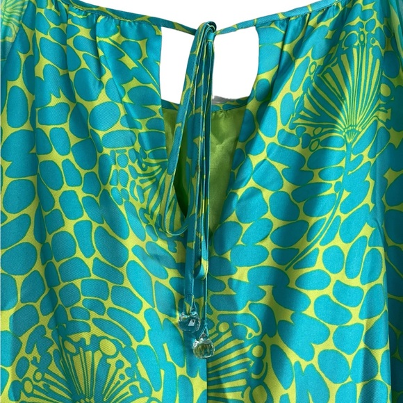 Lilly Pulitzer Dress Cold Shoulder Silk Long Sleeve Jewel Green Blue Size 4 - Picture 4 of 12